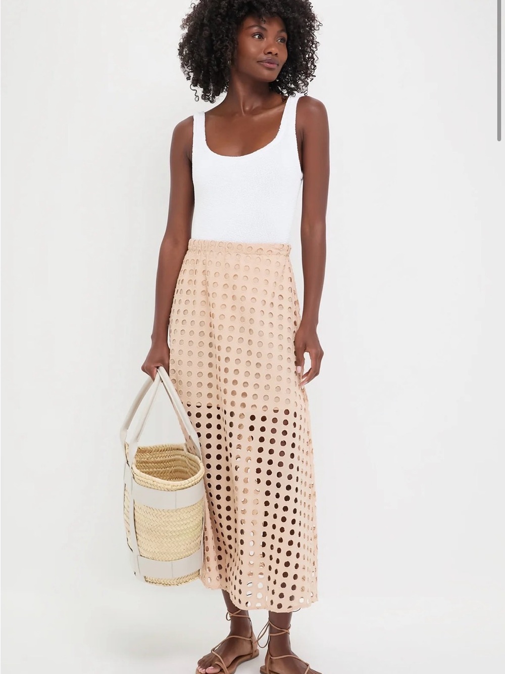 Tuckernuck - Beige Eyelet Midi Skirt - Neutral